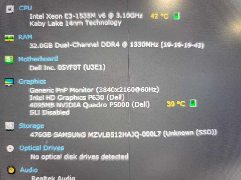 Dell Precision 7720 Xeon E3, 32GB DDR4, 4GB Quadro P5000, 512GB SSD, *READ
