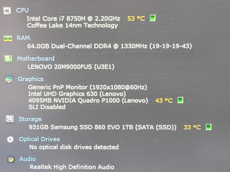 Lenovo ThinkPad P50 i7-8750H, 64GB DDR4, 4GB Quadro P1000, 1TB SSD
