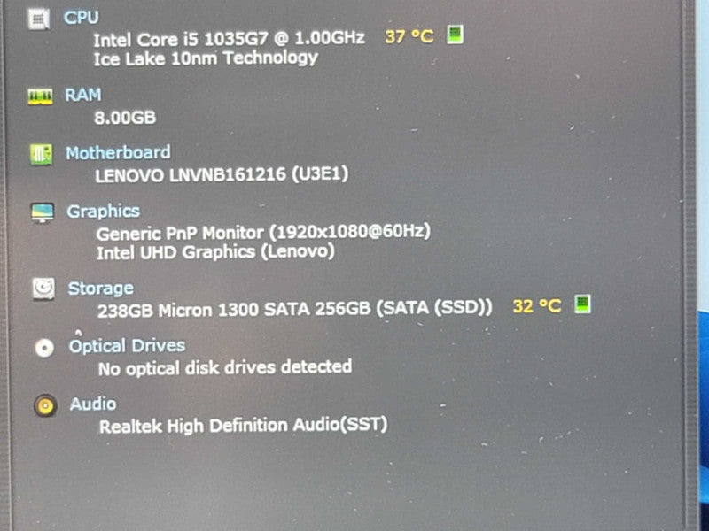 Lenovo ThinkBook 14-IIL, i5-1035G7@ 1.00GHz, 8GB DDR4, 256GB m.2