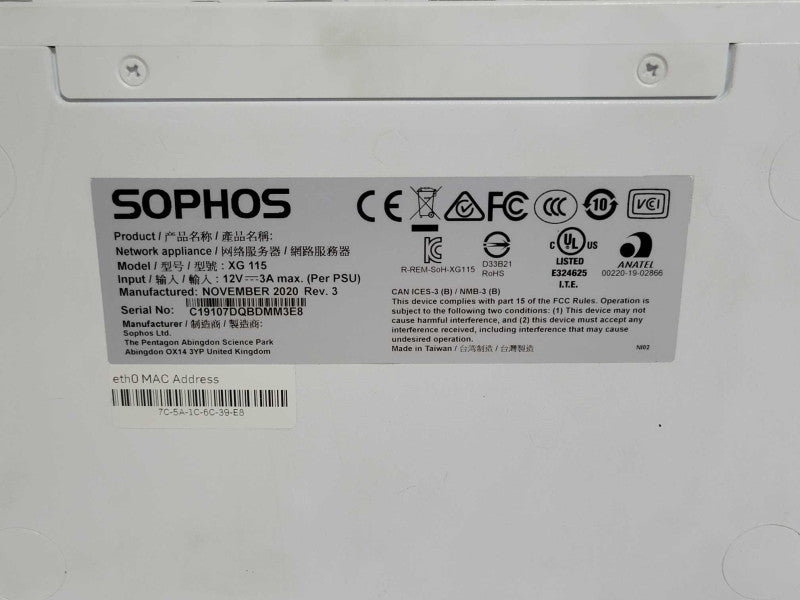 Sophos XG 115 Rev 3 Next-Gen VPN Firewall Appliance, READ Q_