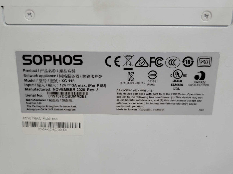 Sophos XG 115 Rev 3 Next-Gen VPN Firewall Appliance, READ Q_