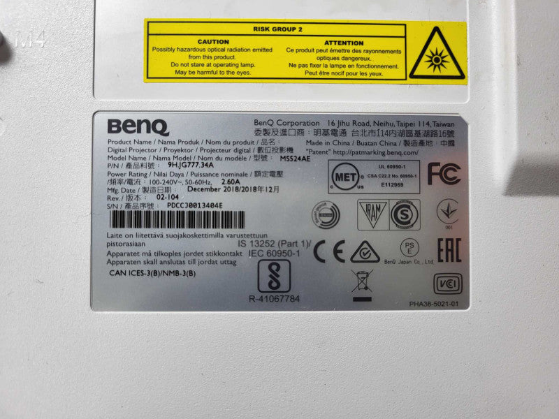 BenQ MS524AE DLP Projector HDMI, 65 Lamp Usage Time, No Remote $