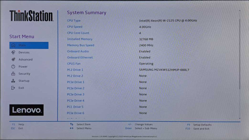 Lenovo ThinkStation P520 Xeon W-2125 @ 4.00GHz 32GB DDR4 512GB M.2 NO GPU )