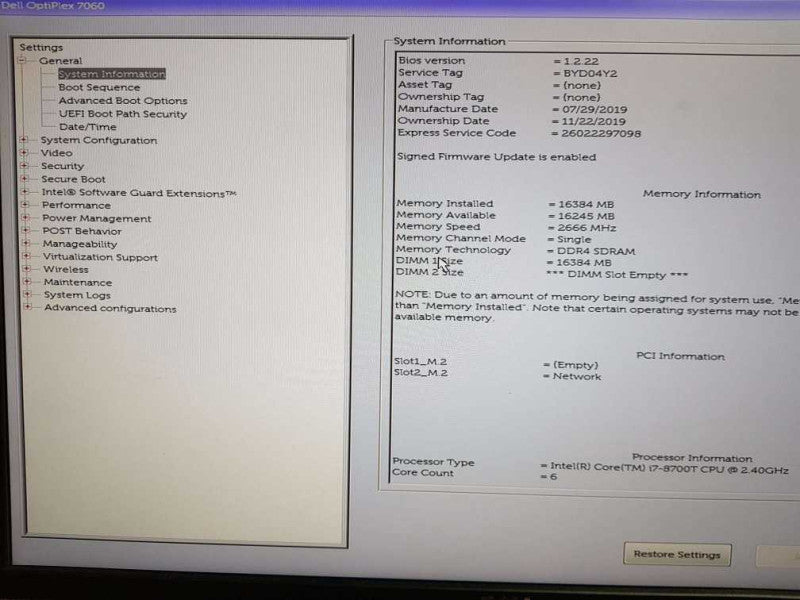 Dell OptiPlex 7060 USFF Desktop i7- 8700T CPU @ 2.40GHz 16GB RAM (NO HDD)