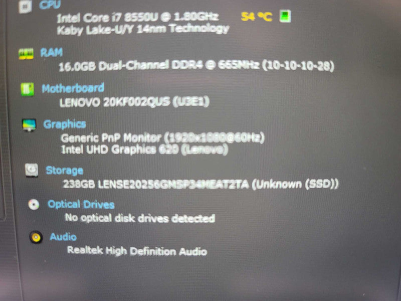 Lenovo ThinkPad X280 i7-8550U, 16GB DDR4, 256GB m.2 *NO BATTERY*