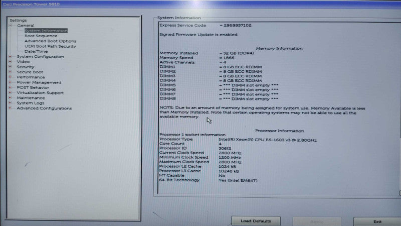 Dell Precision T5810 Xeon E5-1603 V3 @ 2.80ghz / 32gb ram / Quadro K620 #