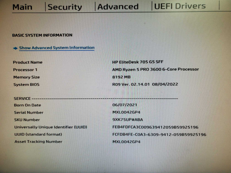 HP EliteDesk 705 G5 SFF Ryzen 5 PRO 3600 8GB DDR4 NO HDD Q@