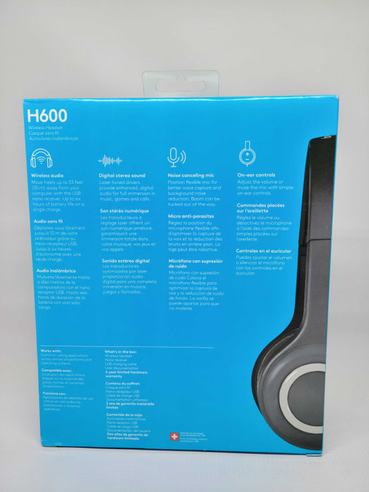 Logitech H600 Wireless Headset, Over-the-Head, Black (981-000341) Q