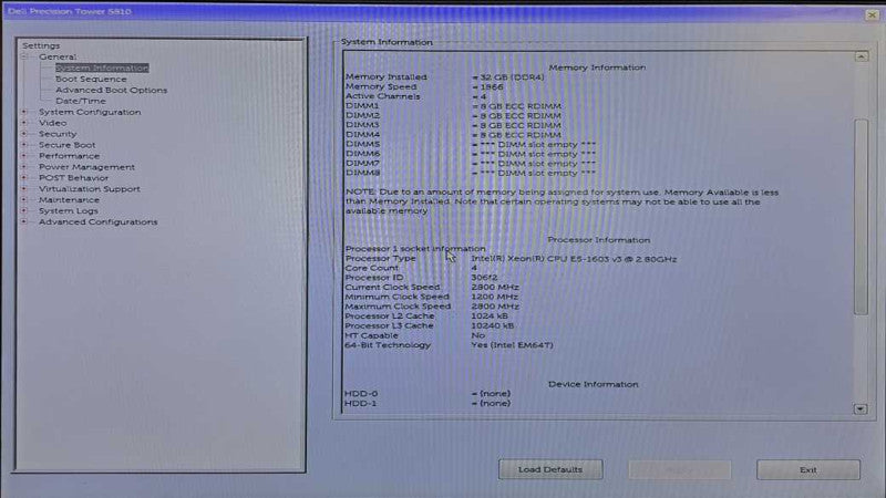 Dell Precision T5810 Xeon E5-1603 v3 @ 2.80GHz 32GB DDR4 Quadro K620 GPU )