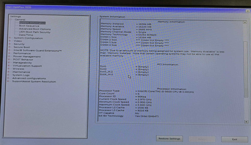 Dell OptiPlex 7070 SFF i5-9500 @ 3.00GHz 16GB DDR4 No HDD/OS )