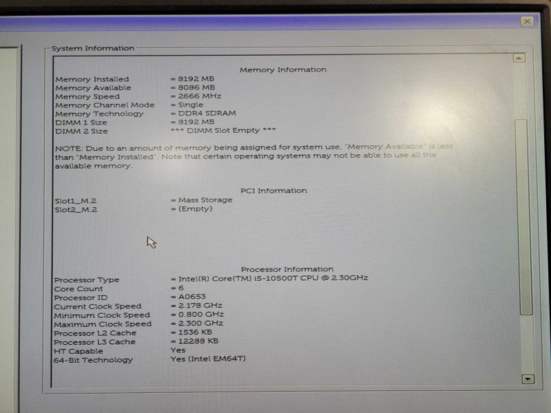 Dell OptiPlex 3080 SFF Core i5-10500T 2.3GHz 8GB DDR4 RAM, 256GB SSD NVMe !