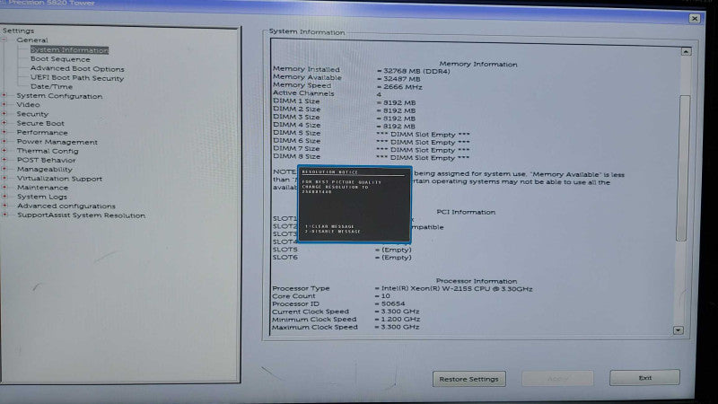 Dell Precision T5820 Xeon W2155 @ 3.30ghz / 32gb ram / Quadro P400 #