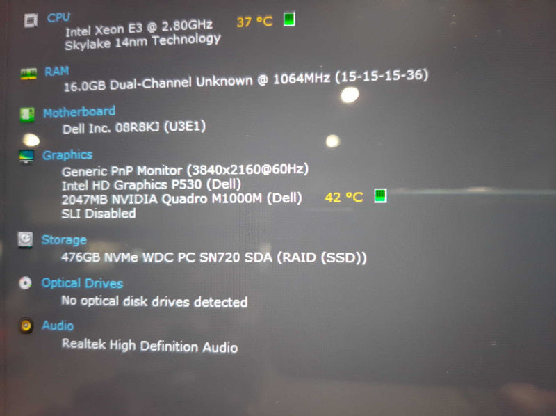 Dell Precision 5510 Xeon, 16GB DDR4, Quadro M1000M, 512GB NVMe, *READ