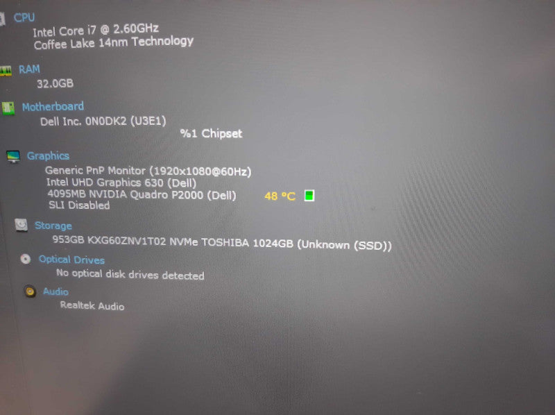 Dell Precision 5530 i7-8850H@ 2.60GHz, 32GB DDR4, 1TB NVMe P2000 NVIDIA 4GB