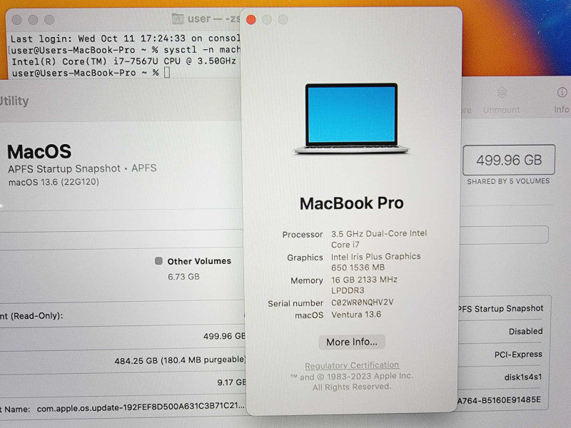Apple Macbook Pro 2017 13\\" Core i7-7567U @ 3.5GHz 16GB DDR3 500GB SSD (