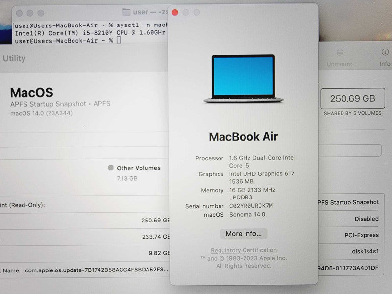 Apple Macbook Air 2018 13\\" Core i5-8210Y @ 1.6GHz 16GB DDR3 250GB SSD (
