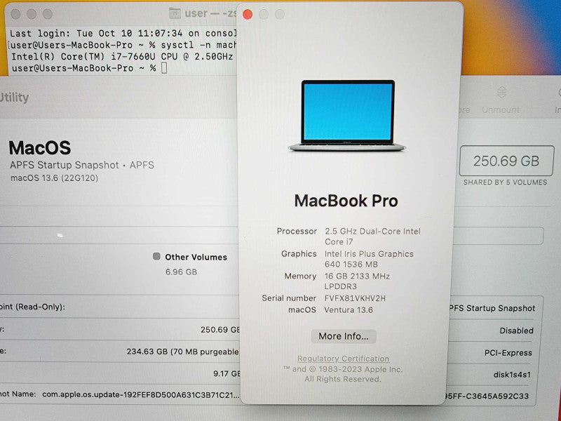 Apple Macbook Pro 2017 13\\" Core i7-7660U @ 2.5GHz 16GB DDR3 250GB SSD [Read] (