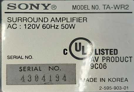 Sony S-Master Digital Surround Sound Amplifier TA-WR2 Black Amp *READ* )