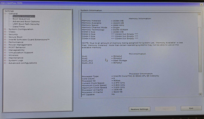 Dell OptiPlex 7070 SFF i5-9500 @ 3.00GHz 16GB DDR4 256GB NVMe )