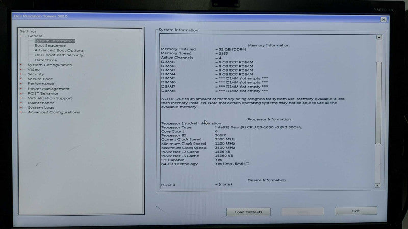 Dell Precision T5810 Xeon E5-1650 V3 @ 3.50ghz / 32gb ram / Quadro K1200 #