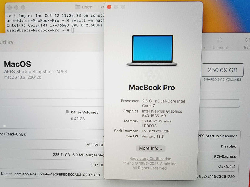Apple Macbook Pro 2017 13\\" Core i7-7660U @ 2.5GHz 16GB DDR3 250GB SSD [Read] (
