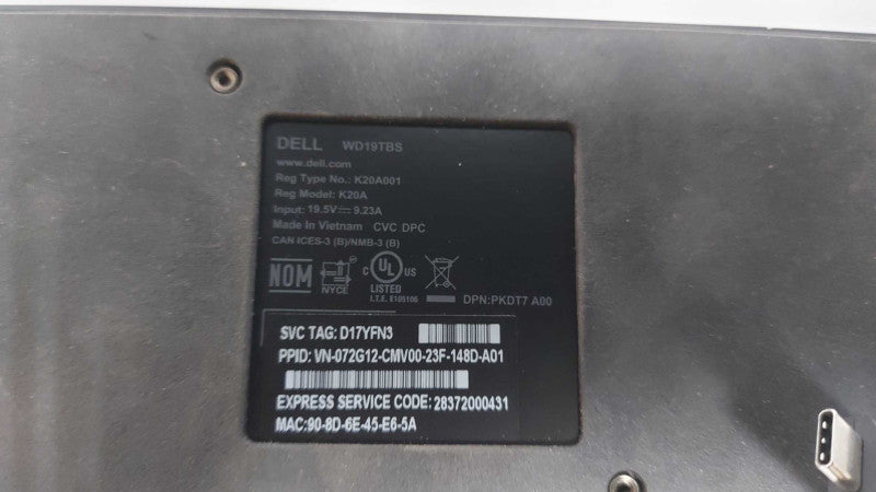 Dell WD19TBS K20A001 Thunderbolt Docking Station #