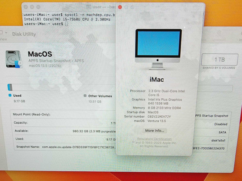 Apple iMac 2017 21.5\\" Core i5-7360U @ 2.3GHz 8GB DDR4 1TB HDD (