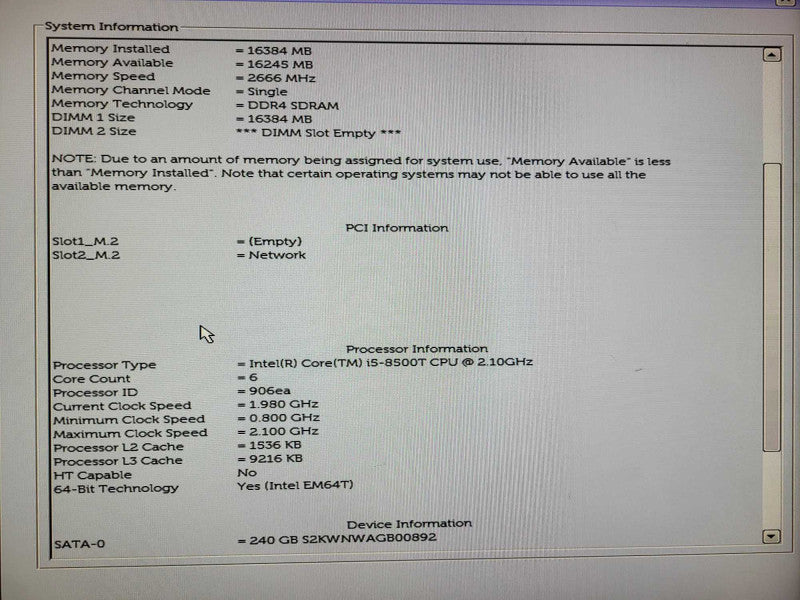 Dell OptiPlex 7060 USFF i5-8500T 16GB DDR4 240GB SSD No AC $