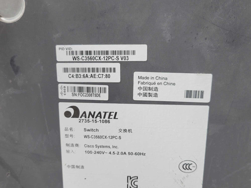 Cisco WS-C3560CX-12PC-S 12-Port Gigabit Ethernet PoE+ Managed switch _