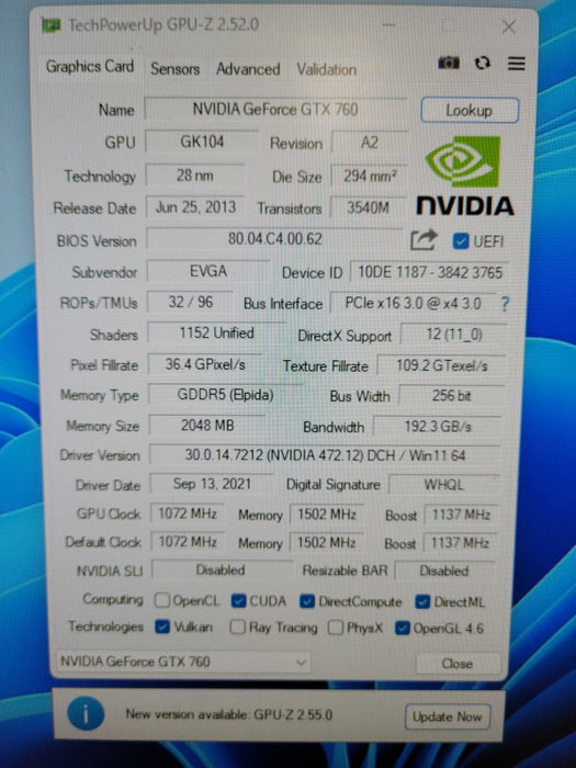 EVGA NVIDIA GTX760 2GB PCIE