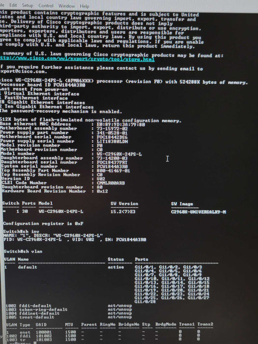 Cisco WS-C2960X-24PS-L 24-Port Gigabit PoE Switch Factory reset Q_