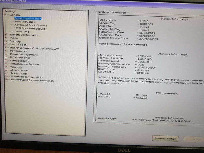 Dell OptiPlex 7070 Micro Intel i5 - 9500T CPU @ 2.20GHz 16GB DDR4 RaM(NO HDD)