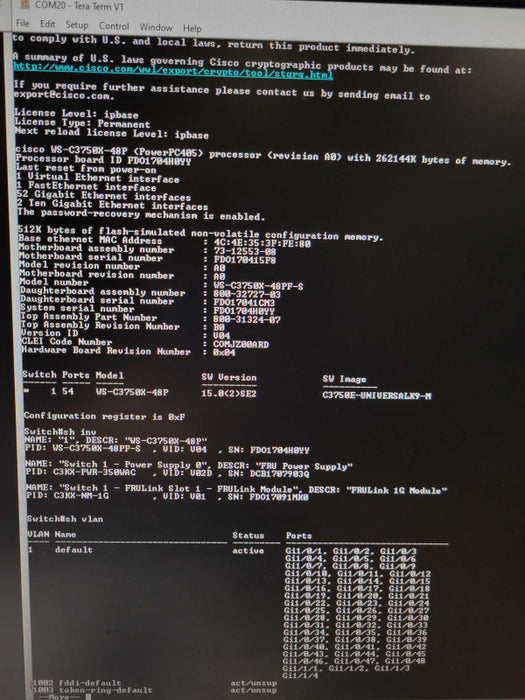 CISCO WS-C3750X-48PF-S 48-port Gigabit PoE+ Network Switch  _