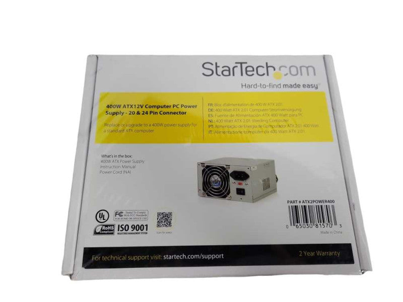 StarTech ATX2POWER400 400 Watt ATX12V 2.01 Computer PC Power Supply NEW !