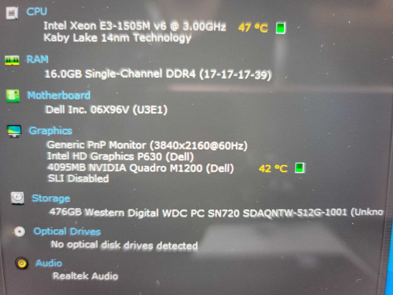 Dell Precision 5520 Xeon E3 1505, 16GB DDR4, 4GB Quadro M1200, 512GB m.2 Q