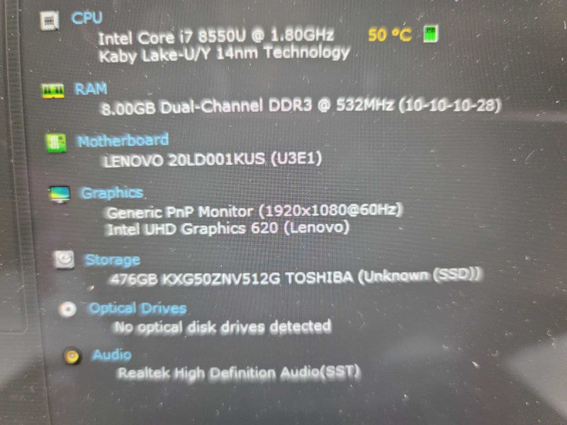 Lenovo X1 Carbon i7-8550U, 8GB DDR3, 512GB m.2