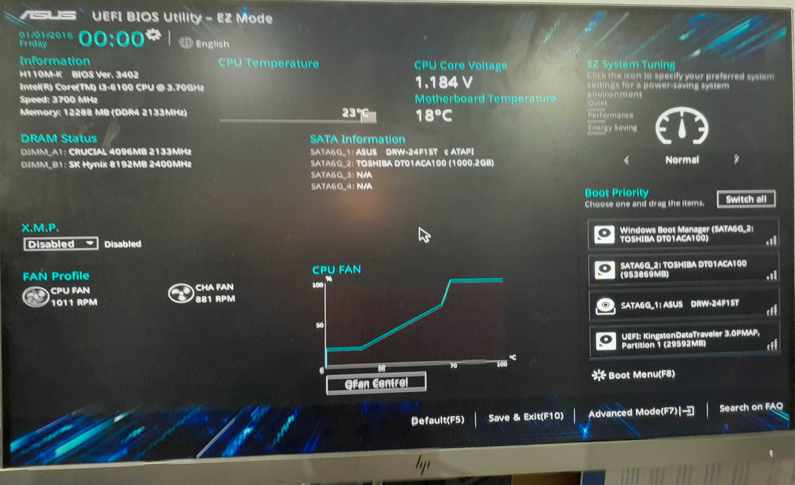 CUSTOM PC/ASUS i3 - 6100 3.7 Ghz | 12GB DDR4|950GB HDD| 450PSU