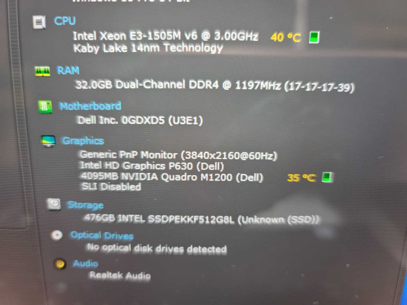 Dell Precision 5520 Xeon E3 1505M, 32GB DDR4, 4GB Quadro M1200, 512GB m.2