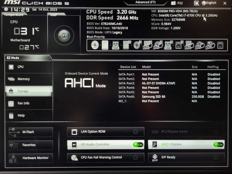 Custom PC i7-8700 CPU 32GB DDR4 250GB SSD $