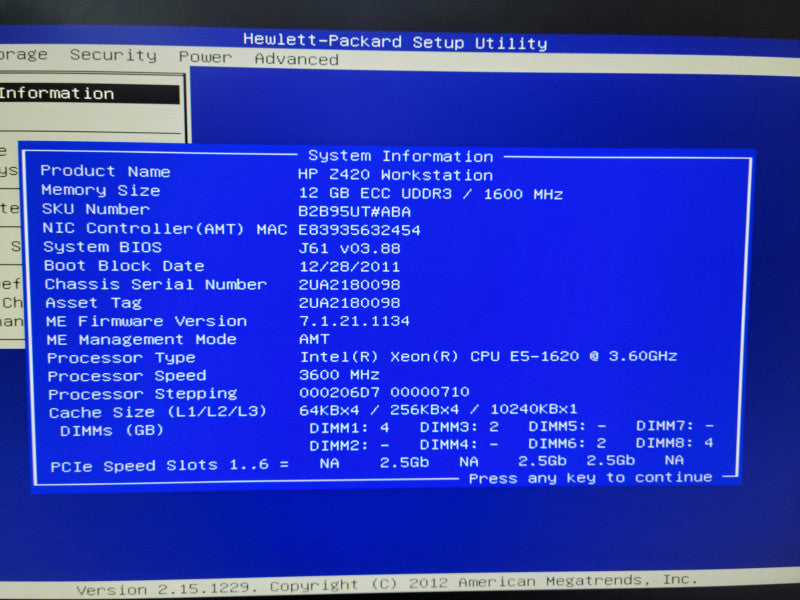 HP Z420 - Xeon E5-1620 3.6Ghz | 12GB RAM | NO HDD + Display Adapter