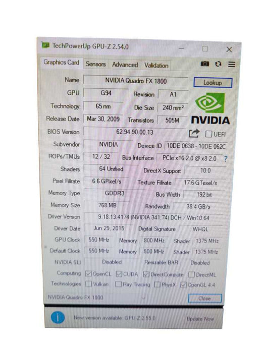 Nvidia Quadro Graphics Card FX 1800 &