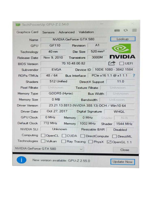 EVGA GeForce GTX 580 1.5GB GDDR5 Graphics Card &
