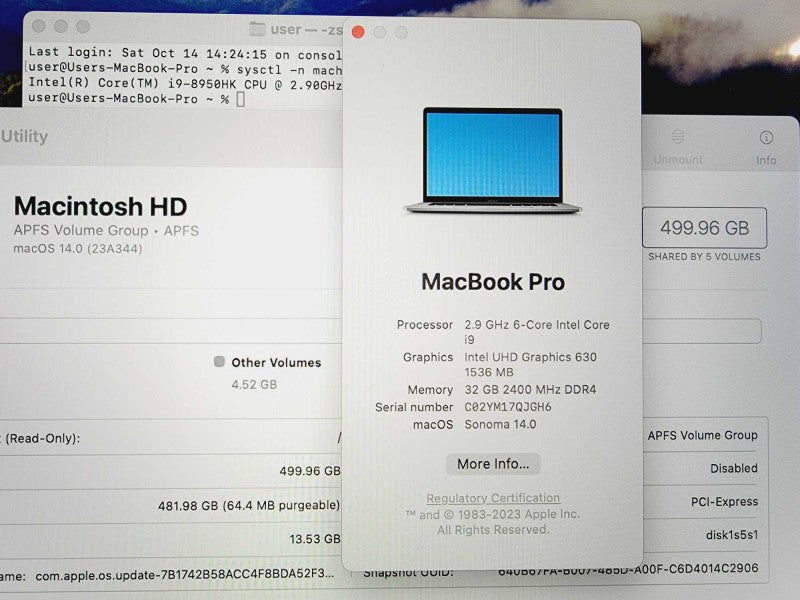 Apple Macbook Pro 2018 15\\" Core i9-8950HK @ 2.9GHz 32GB DDR4 500GB SSD Radeon Pro 560X 4GB (