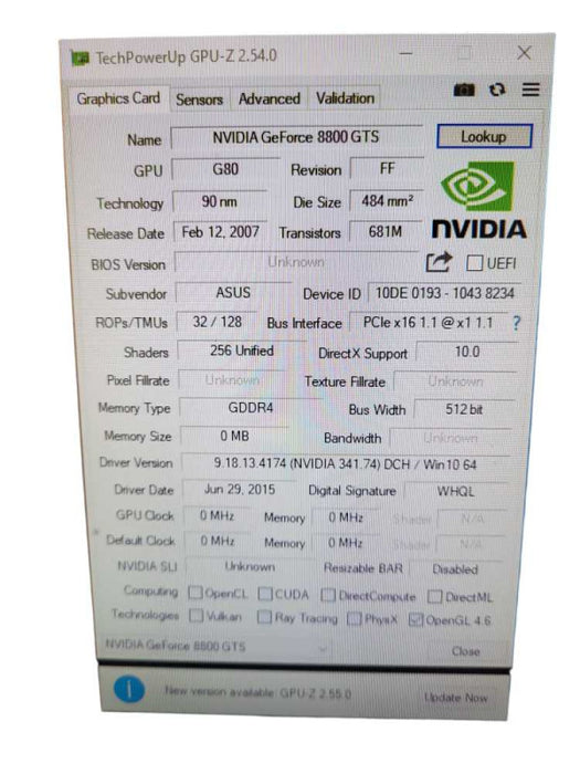 Asus NVIDIA GeForce 8800 GTS Graphic Cards &