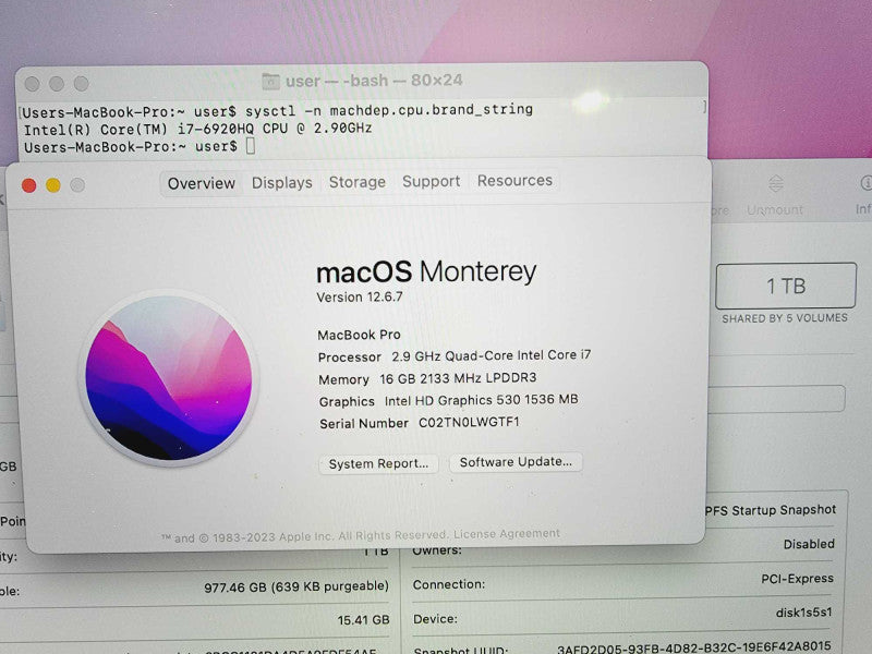 Apple Macbook Pro 2016 15\\" Core i7-6920HQ @ 2.9GHz 16GB DDR3 1TB SSD Radeon Pro 460 4GB (
