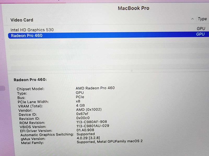 Apple Macbook Pro 2016 15\\" Core i7-6920HQ @ 2.9GHz 16GB DDR3 500GB SSD Radeon Pro 460 4GB (