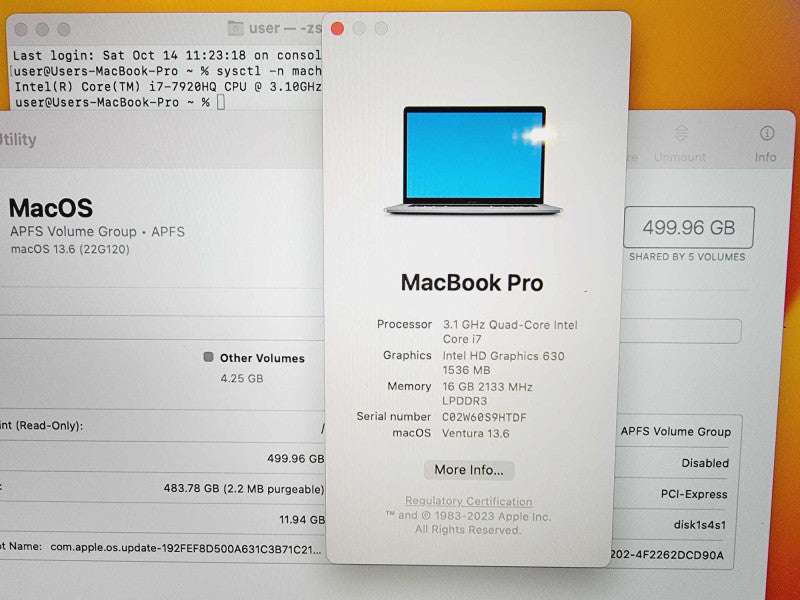 Apple Macbook Pro 2017 15\\" Core i7-7920HQ @ 3.1GHz 16GB DDR3 500GB SSD Radeon Pro 560 4GB (