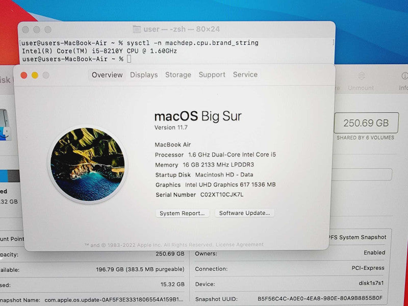 Apple Macbook Air 2018 13\\" Core i5-8210Y @ 1.6GHz 16GB DDR3 250GB SSD (