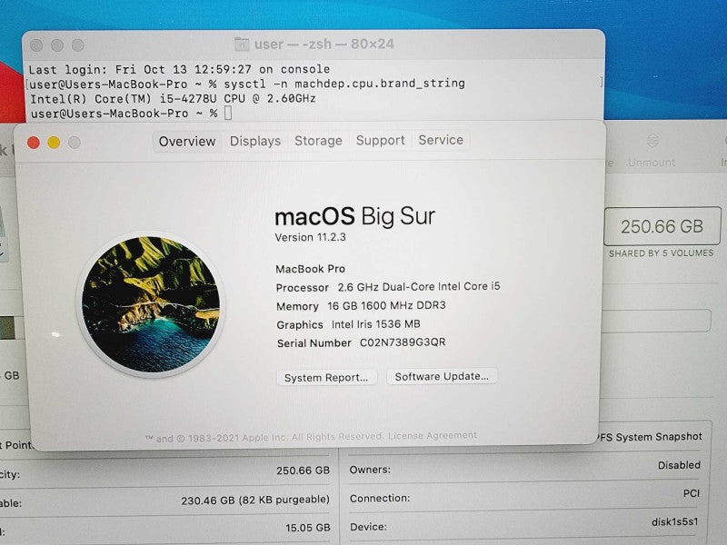Apple Macbook Pro Retina 2014 13\\" Core i5-4278U @ 2.6GHz 16GB DDR3 250GB SSD (