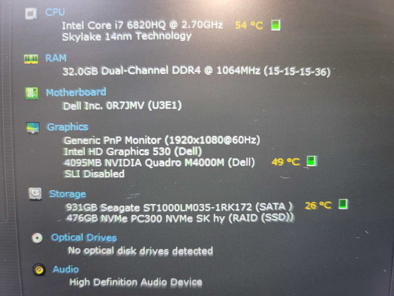 Dell Precision 7710 i7-6820HQ, 32GB DDR4, 4GB Quadro m4000, 512GB m.2+ 1TB HD Q